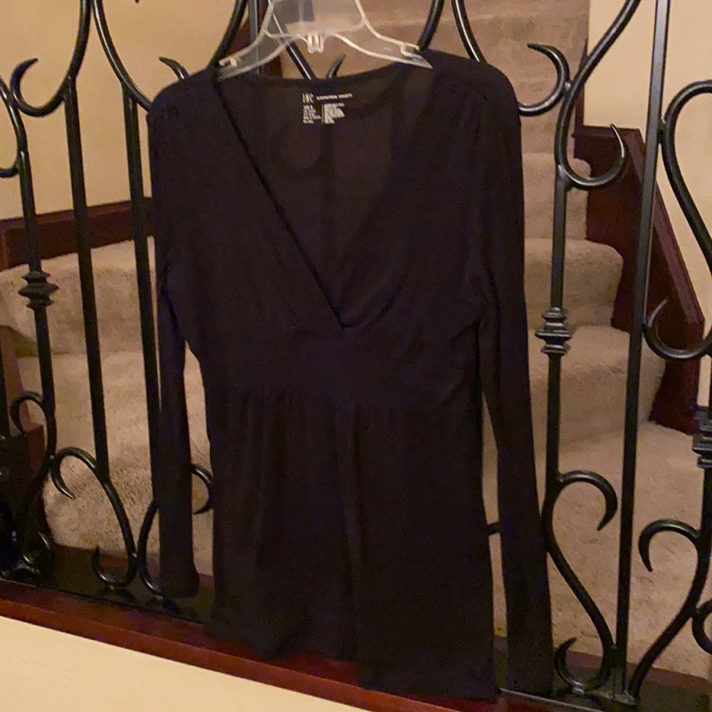 INC black cross over knit long sleeve top